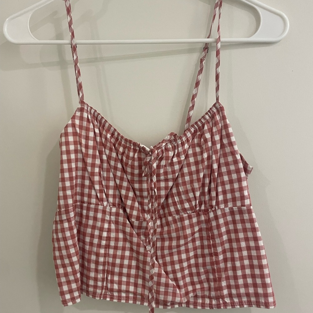Abercrombie & Fitch Pink and White Gingham Tie-Front Camisole